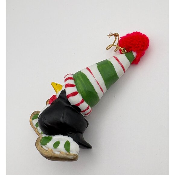 Vintage Ice Skating Penguin Christmas Tree Ornament Striped Hat Hand Painted - Picture 4 of 6